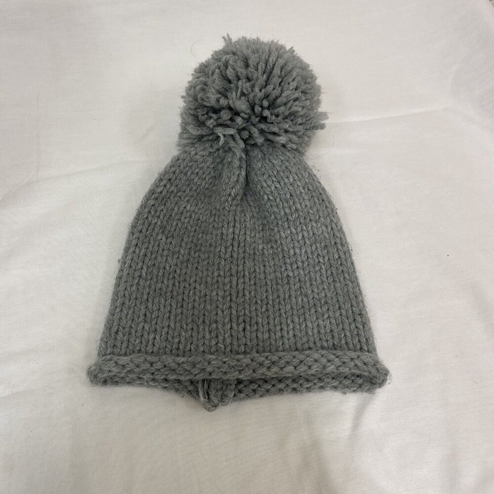 Lizette Girls Stocking Hat Knit Winter Gray Pom Pom Beanie Cap